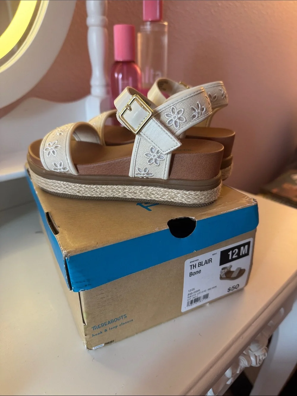 TH Blair Kids' Bone Floral Embroidered Sandals